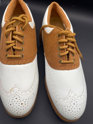Foot Joy size 6.5 woman’s TCX golf shoes Wing Tip Leather White Tan 98277 - Picture 5 of 7