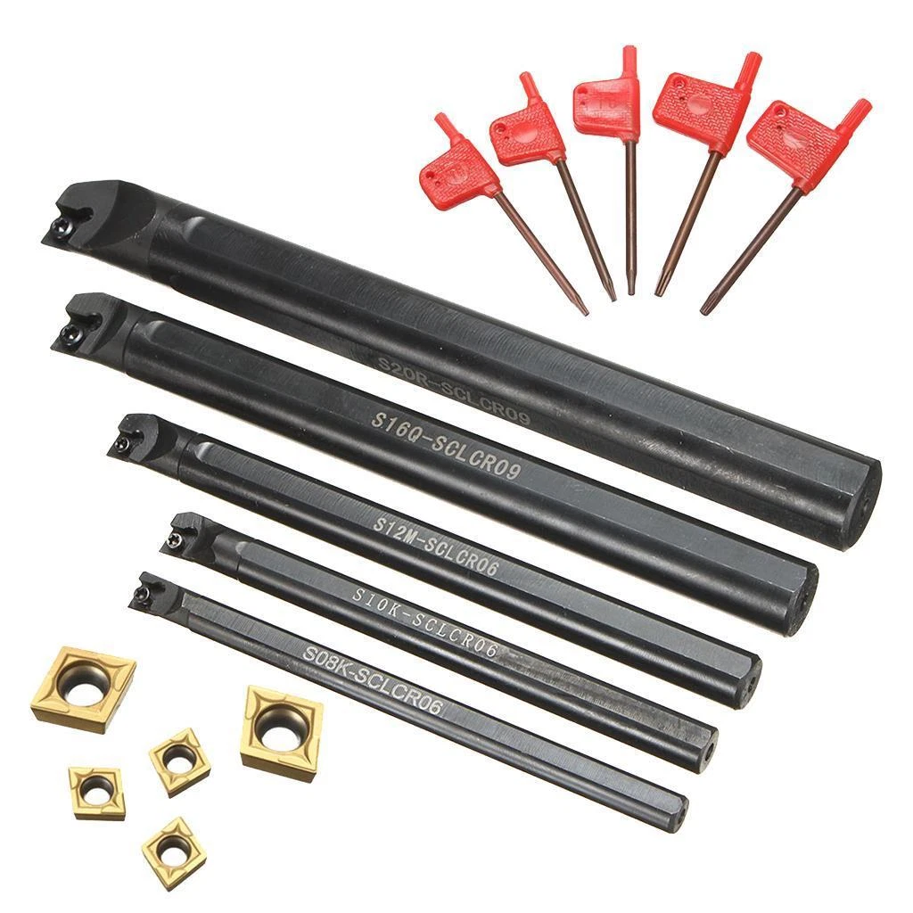 Barra Di Alesatura Per Tornio SNR0010K11 + 10 Inserti In Metallo Duro + Chiave – Kit Per Semifinitura
