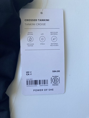 Athleta Medium Black Crossed Tankini Top Power Of She Swim Quick Dry Pads New - Picture 5 of 5