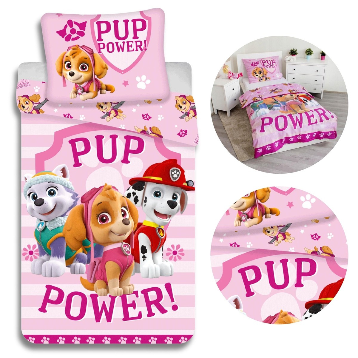 Paw Patrol hoeslaken met Skye in roze, honden, 90 cm x 200 cm 25 cm