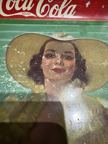 VINTAGE 1938 COCA-COLA SERVING TRAY "LADY IN THE YELLOW DRESS" - Picture 9 of 21