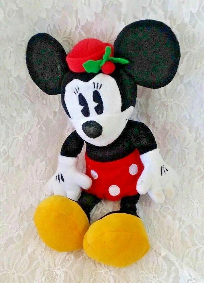 Muñeco de peluche Disney Minnie Mouse 15" vintage años 80 con ojos de pastel raros acebo en sombrero  Foto 3 de 4