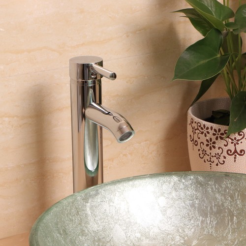 Artistic Tempered Round Glass Vessel Sink Bathroom Chrome Faucet&Pop up Drain - Picture 5 of 9