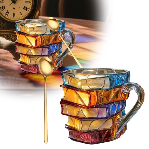 Tazza da caffè letteraria retrò dipinta a mano forma di libro per amante della lettura - Foto 2 di 8