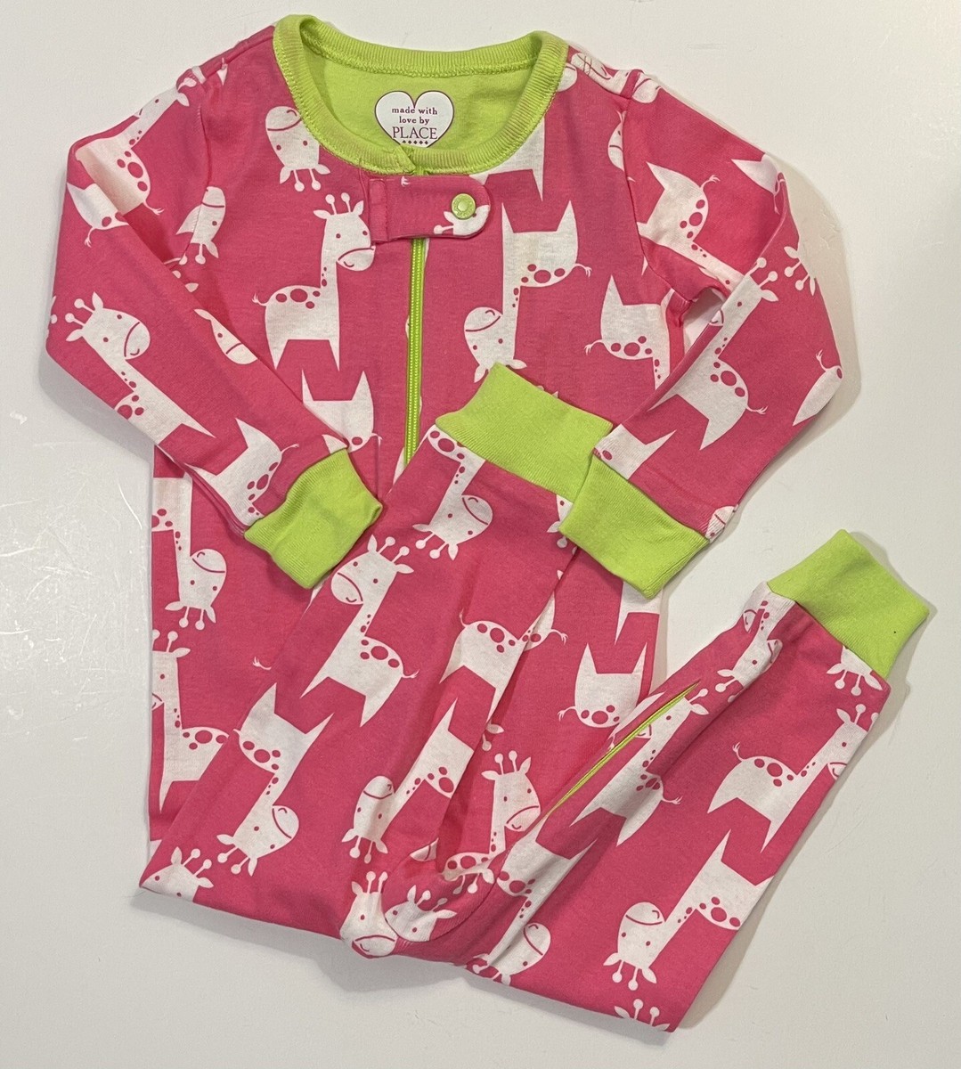 NWT INFANT GIRLS PINK GIRAFFE CHILDREN'S PLACE PAJAMAS SIZE 18/24
