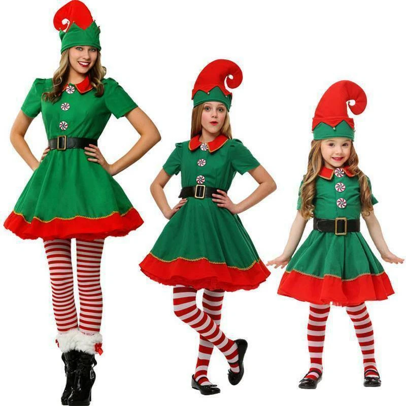 Elf Costumes Women Girl Adult Christmas Fancy Dress Santa Helper
