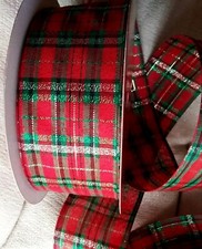 Christmas Tartan Plaid 2.5" x 3 Yard Wireds Ribbon Red Green Gold Metallic NEW