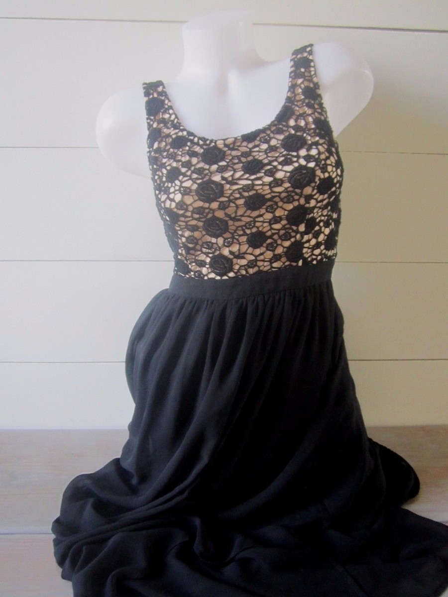 lauren conrad black lace dress Lauren Conrad Black Lace Sleeveless Dress With Belt Size 4 Blushing Blooms