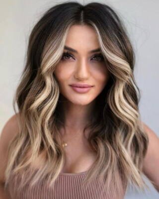 Balayage Brown with Ash Blonde Highlight Short Wavy Human Hair Lace Front Wigs