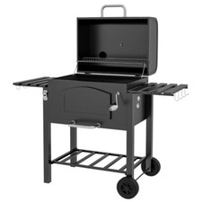 Image of Charcoal Grill BBQ Trolley with Adjustable Height Shelves Charcoal BBQ Black