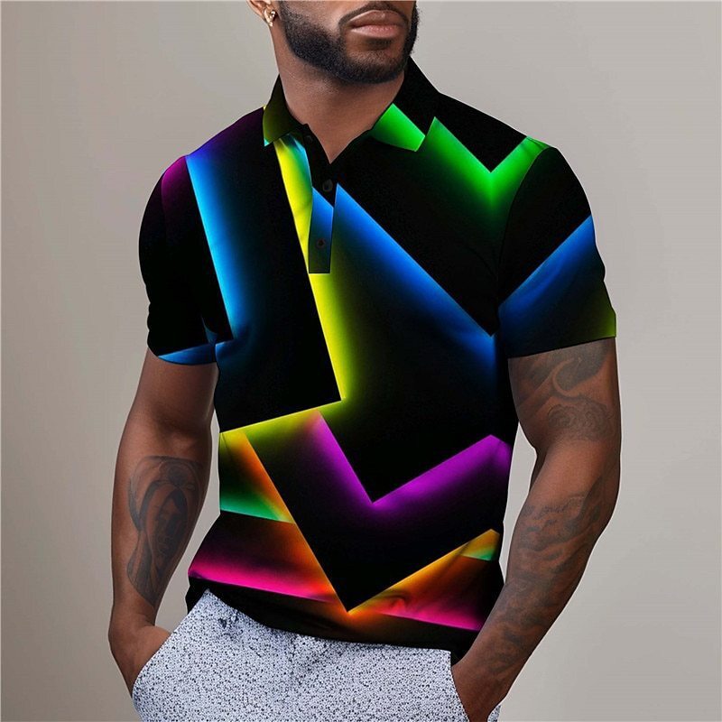Men's Gradient Illusion Geometry T Shirts 3D Print Golf