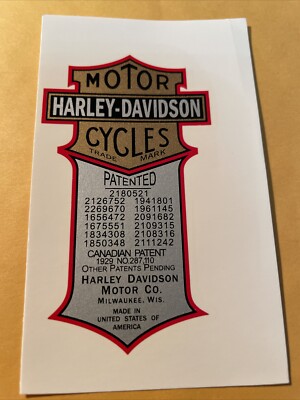 Harley Water Slide Transfer Patented Decal Oil Tank Canadian Tool Box