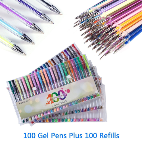 Reaeon 200 Color Gel Pens Coloring Set Art 100 Gel Colored Pen Plus 100