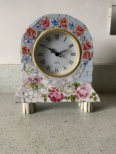 Atemberaubende Vintage Unikat Mosaik Kaminuhr Kunstkeramik