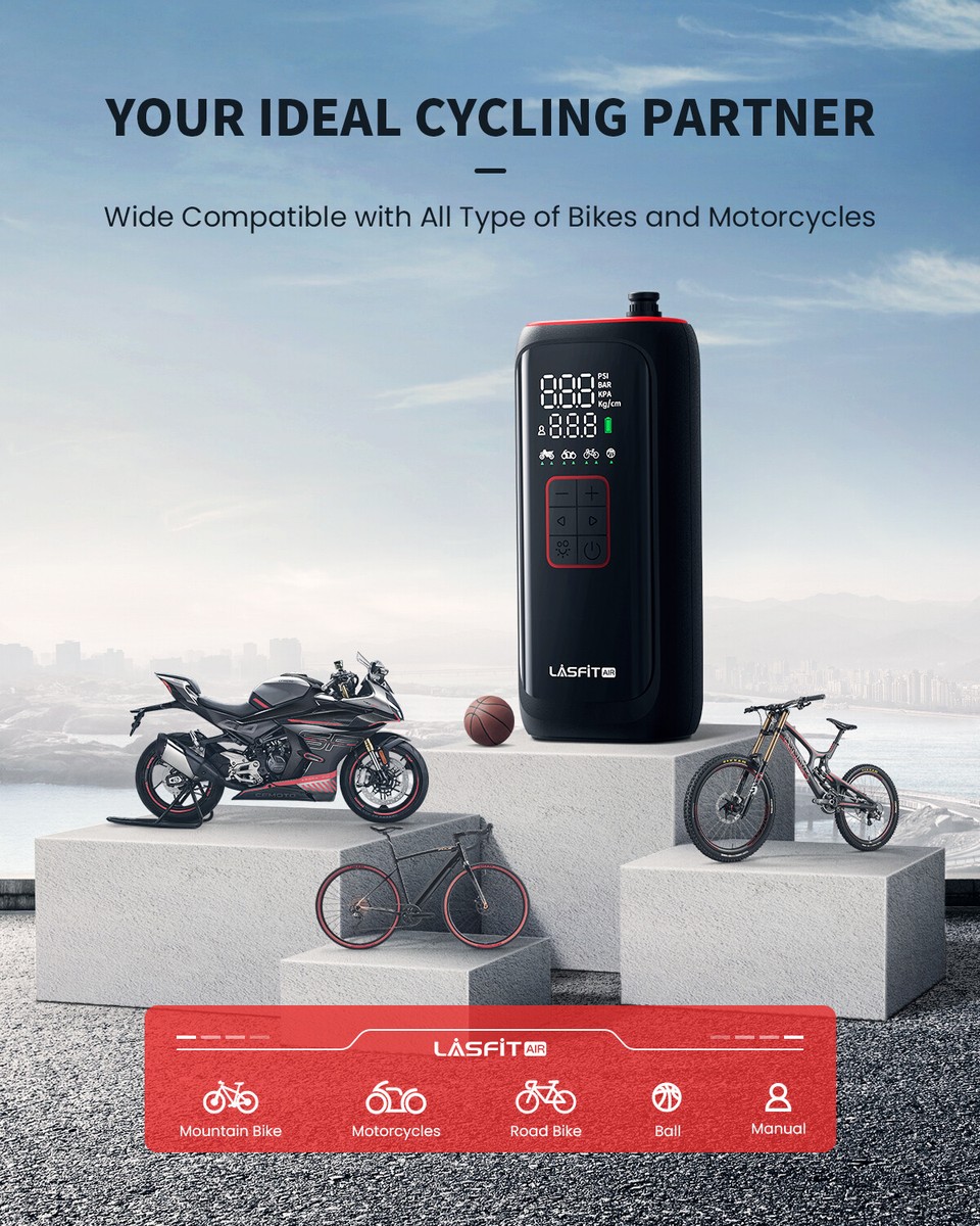 LASFIT AIR Tire Inflator Portable Cordless fit Bicycle Motorcycle