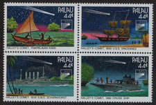 PALAU, SCOTT # 95-98, MNH BLOCK OF 4 RETURN OF HALLEY'S COMET, SHIPS & BOATS