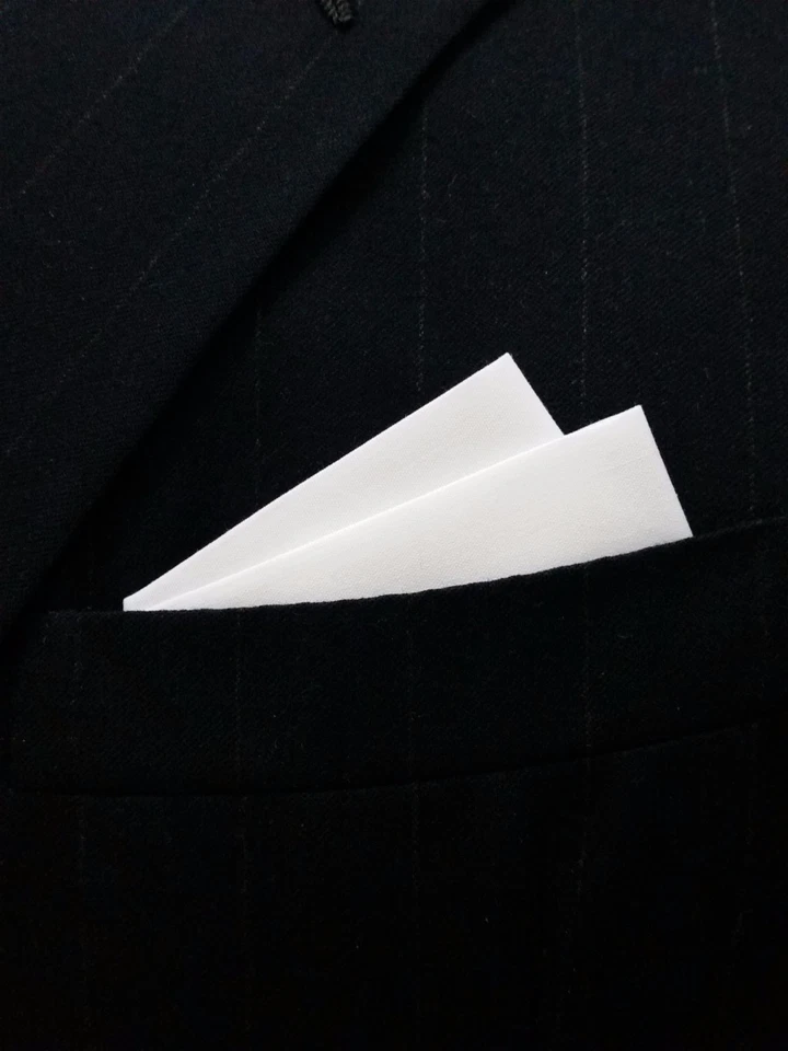 POCKET SQUARE White 2 point wing style - pre-folded & Sewn- Just slip in pocket - Image 3 of 3