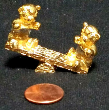 Vtg Retired 1984 Spoontiques Gold Pewter Bears w Swarovski Crystal Bodies 377