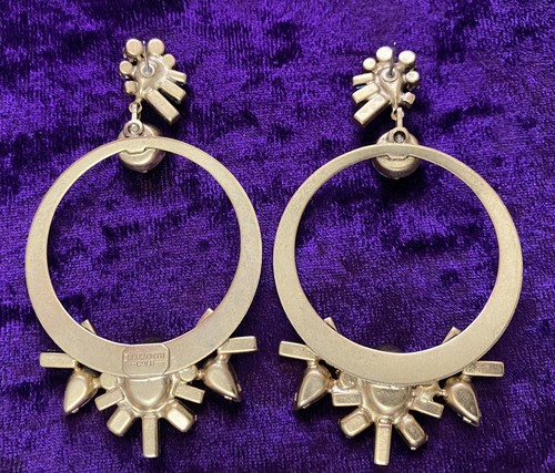 Elizabeth Cole Pink Crystal Drop Dangle Earrings Speckled Cabs Hoops Post Glam - Picture 3 of 9