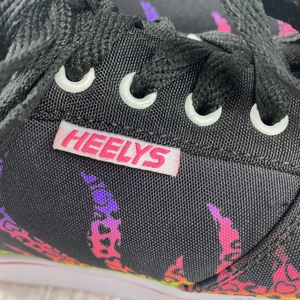Heelys Shoes Womens Size 7 Black Pink Neon Cheetah Flame Roller Skates Sneakers - Image 2 of 4