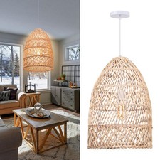 Natural Rattan Pendant Light, Woven Lantern Chandelier Pendant Lamp Shade, Ha...