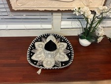 Pigalle XXXXXX Mexican Charro Sombrero   23" Black Velvet White Embroidered Hat