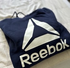 Reebok Women  s Elite Cozy Graphic Fleece Hoodie Sweatshirt Heather Blue SZ L