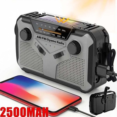 NEU Kurbelradio 2500mAh Solar Radio Power Bank Camping Wandern Lampe Licht SOS