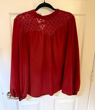 Fashion Womens XL Red Solid Collared Lace Yok...