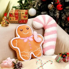 2 Pcs Christmas Gingerbread Man Cane Pillow Christmas Plush Throw Pillow Deco...