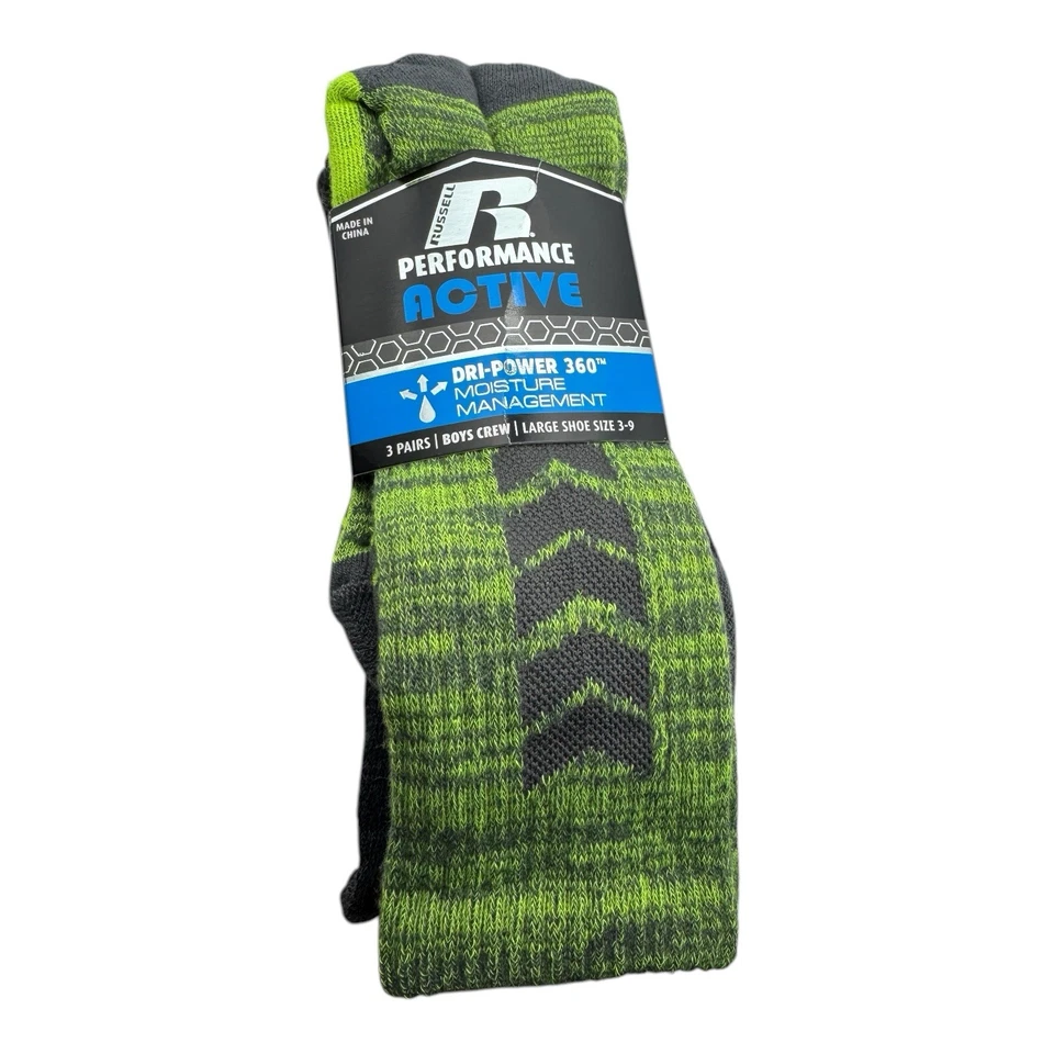 Russell Boys Crew Socks 3 Pairs Dri-Power 360 Size L (3–9) Performance  - Image 2 of 4