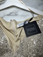 Ieena for Mac Duggal Sequin Bodycon V-Neck Long Sleeve Long Dress Beige 10