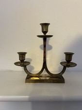 Solid Brass 3-Arm Candelabra Antique Style Art Deco Candlestick Mid-century  