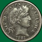 1901 Barber Dime Extremely Fine XF Coin #35185