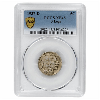 1937D 3 Legs Buffalo Nickel 5C PCGS XF 45