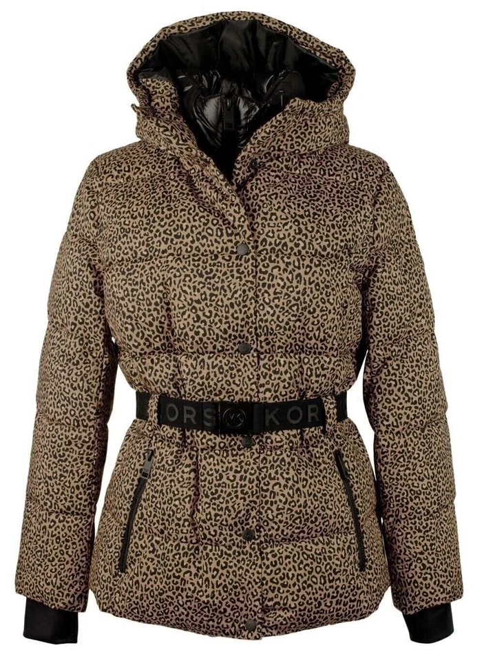 Michael Kors Women's Hooded Leopard Print Belted Puffer Coat Jacket Medium - Image 2 of 4