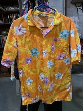 Mens Hawaiian Shirt Large Red Short Sleeve Cotton Vintage Fast Breakers Camp