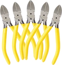 Cr-V Steel Flush Wire Cutters - 5-Pack, 5-Inch, Yellow Handles - Spring-Loaded E