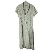 Quince Linen Shirt Dress Womens Size S Green Lagenlook Capsule Natural