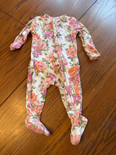 angel dear one piece footie footed pajamas romper girls 3-6 months floral flower