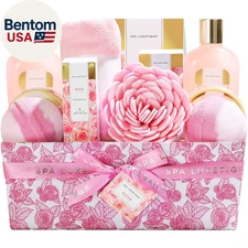 Spa Gift Baskets for Women, 12 Pcs Rose Presents Set with Bubble Bath, Bath Bomb