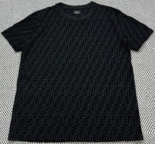 T-Shirt Fendi Roma Ff Logo Floccato Velluto Uomo Nera Made In Italy Taglia L