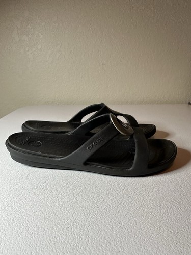 Crocs Black And Silver Slip On Sandals Size 9 - Picture 4 of 7