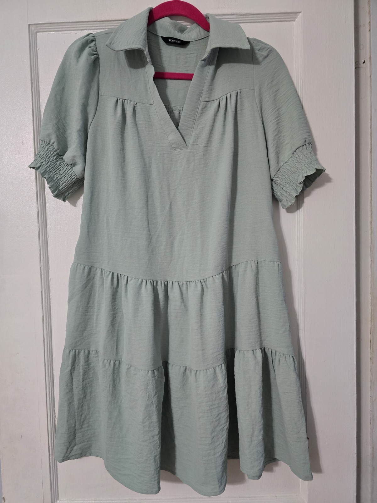 DOKOTOO Dress Women’s Small Green Knee-Length Babydoll Tiered Pockets Soft