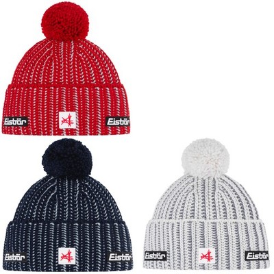 Eisbär Strickmütze Wintermütze Herrenmütze Damenmütze weiß rot Ronda Pompon SA