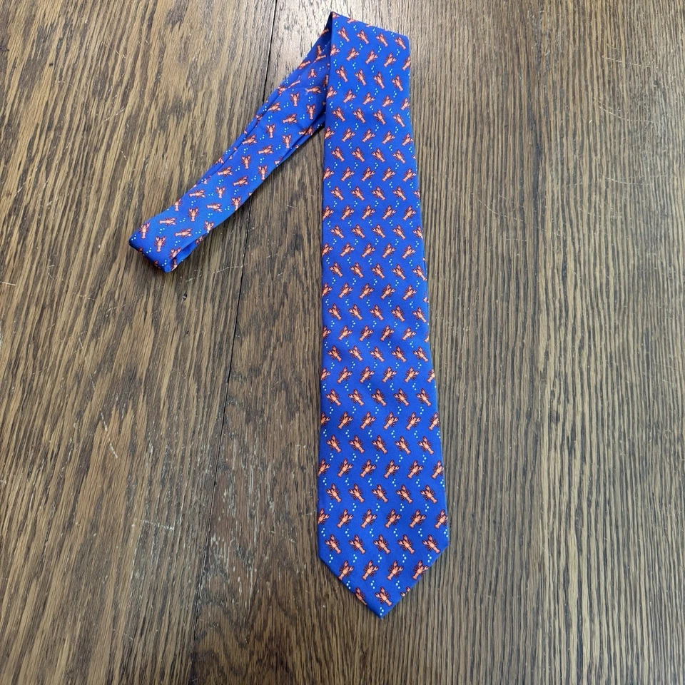 Corbata de Seda Tom James Azul con Langostas Océano Novedad Preppy Día del Padre Hecha en EE. UU. Foto 4 de 4