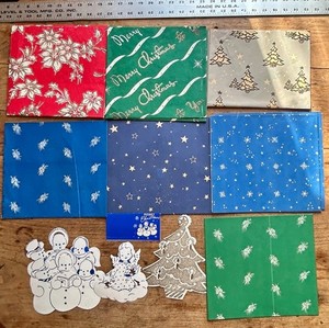 Vtg 1950's Christmas Gift Mica Wrapping Paper Set Ornaments