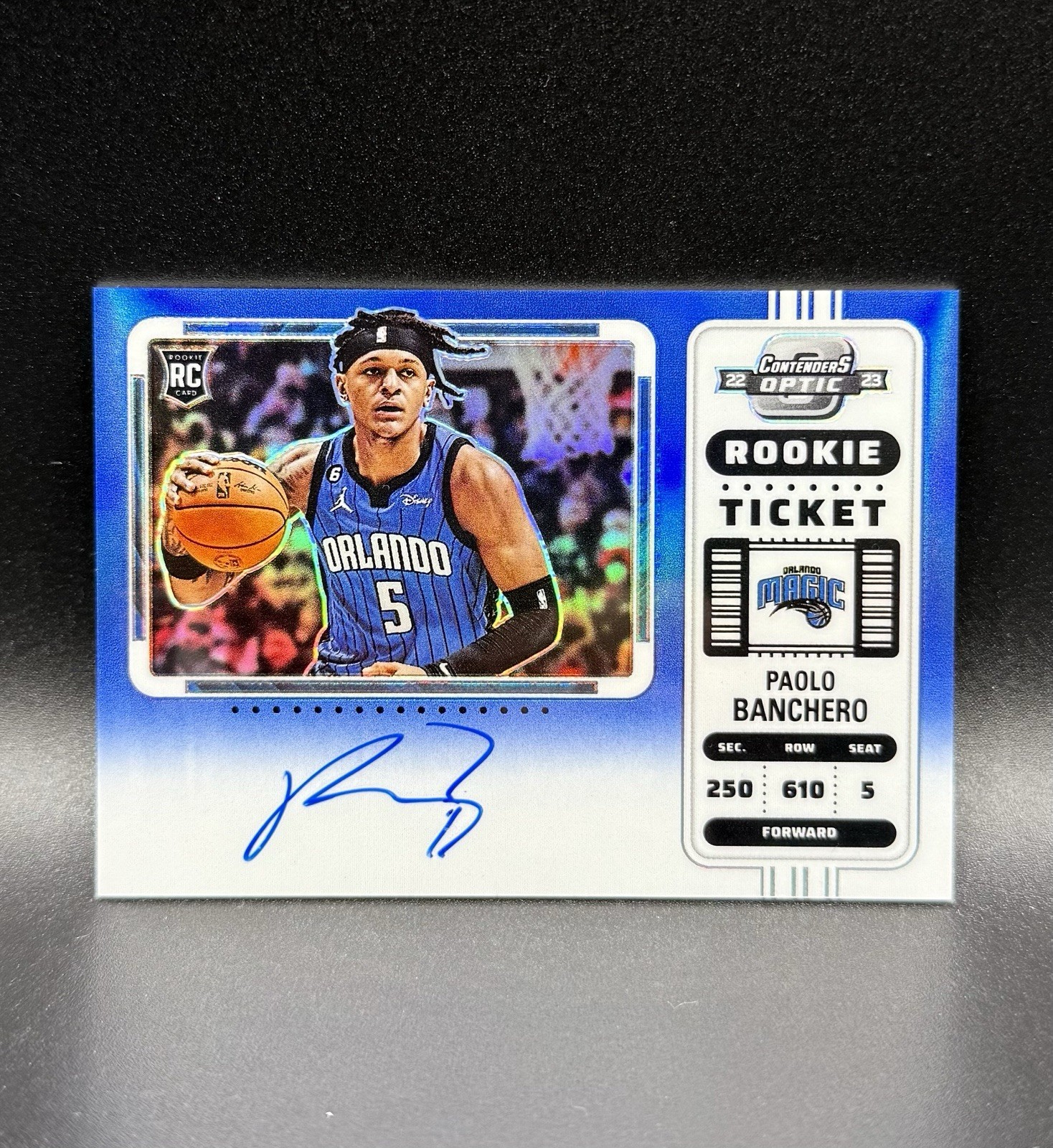 2022-23 Contenders Optic Basketball Paolo Banchero Rookie Auto /49 Blue Prizm