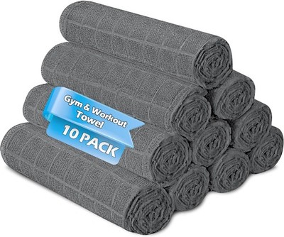 HOMERHYMRE Microfiber Workout Towels, 10 Pack Grey Gym Sweat Sports Towel for