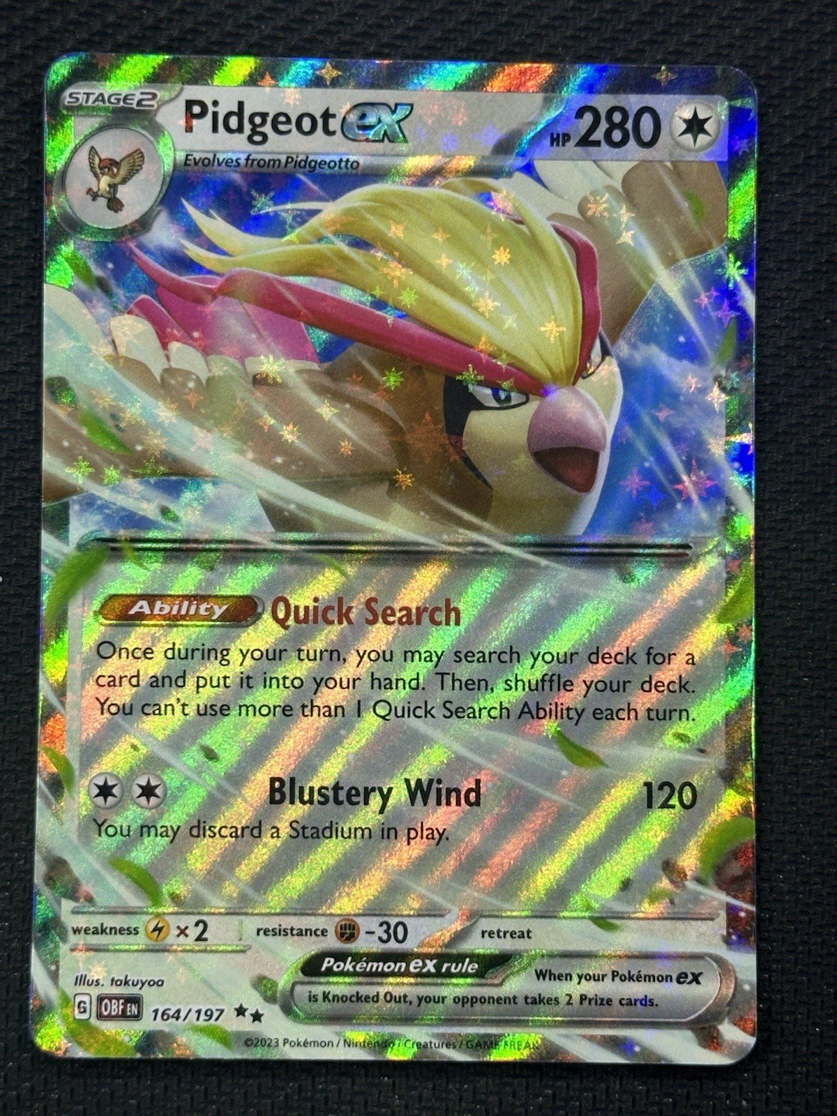 Pokémon Pidgeot ex 164/197 SV03 Obsidian Flames Double Rare Holo Full Art 280HP